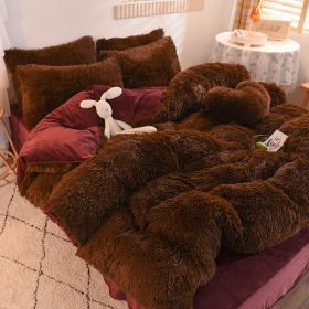 Luxury Thick Fleece Duvet Cover Queen King Winter Warm Bed Quilt Cover Pillowcase Fluffy Plush Shaggy Bedclothes Bedding Set Winter Body Keep War (Option: Camel 2-1.8m bed sheet  4PCS)