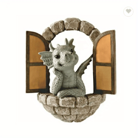 1pc Resin Dragon Sculpture, Window Front Dragon Statue, Fairy Garden Decoration, Wall Hanging For Outdoor Indoor Garden Yard Porch Balcony Patio (Color: Open Door Dragon)