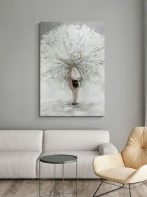 100% Handmade gold foil artwork square white flower landscape Oil Painting Modern Living Room Wall Decoration (size: 60x90cm)