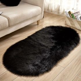 1pc Super Soft Area Rug, Plush Fluffy Faux Sheepskin Oval Floor Mat For Living Room Bedroom, Machine Washable Bedside Rugs (Color: BLACK, size: 19.69*31.5inch)