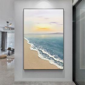 Hand painted oil painting sunrise seascape sailboat home decoration wall art canvas hanging painting (size: 60x90cm)