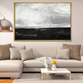 Hand Painted Abstract Oil Painting Black White Textured Abstract Wall Art Picture Living Room Bedroom Wall Decor Frameless (size: 70x140cm)